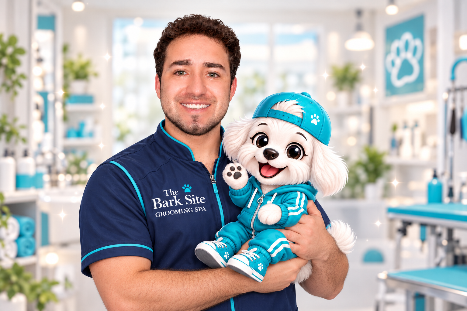 Andrey with Mimi, The Bark Site mascot