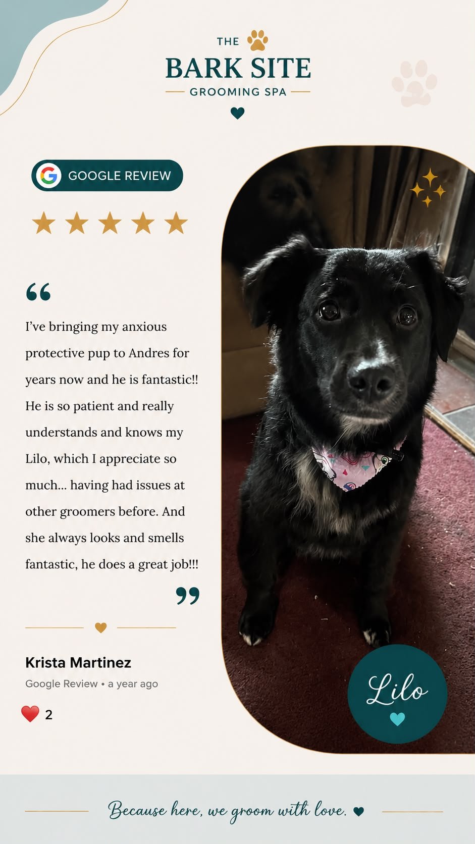 Client review from The Bark Site’s original review collection; open to read at full size